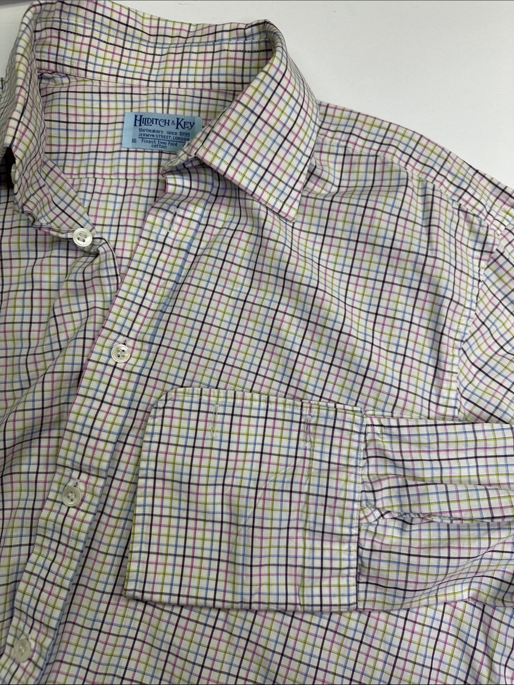 Hilditch & Key London Two Fold Cotton Plaid Button Up Shirt, Double Cuffs